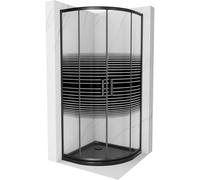 Mexen Rio cabine de douche semi-circulaire 90 x 90 cm, bandes noires, noir + bac Flat, noir - 863-090-090-70-20-4170B 14574 5907709148192