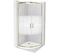 Mexen Rio cabine de douche semi-circulaire 90 x 90 cm, rayures blanches, or + receveur plat, blanc - 863-090-090-50-20-4110G 14539 5907709147874
