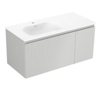 Mexen Rivel meuble de salle de bain 100 cm avec lavabo Vela gauche, 1 tiroir, 1 porte, rainuré, gris mat/blanc mat 85876 5905315774897