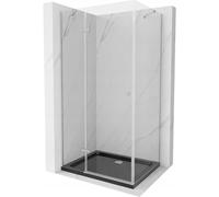 Mexen Roma cabine de douche à charnière 80 x 100 cm, transparent, chrome + receveur Flat, noir - 854-080-100-01-00-4070 13567 5907709167711