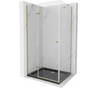 Mexen Roma cabine de douche pivotante 100 x 90 cm, transparente, dorée + receveur Flat, noir - 854-100-090-50-00-4070G 13580 5907709167834
