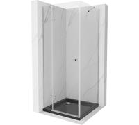 Mexen Roma cabine de douche pivotante 80 x 80 cm, transparent, chrome + receveur Flat, noir - 854-080-080-01-00-4070 13566 5907709167704
