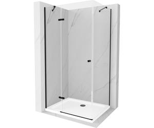 Mexen Roma cabine de douche pivotante 80 x 90 cm, transparent, noir + receveur Flat, blanc - 854-080-090-70-00-4010B 13612 5907709168022