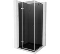 Mexen Roma cabine de douche pivotante 90 x 90 cm, graphite, chrome + receveur Flat, noir - 854-090-090-01-40-4070 13598 5907709168275