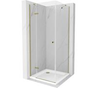 Mexen Roma cabine de douche pivotante 90 x 90 cm, transparente, dorée + bac à douche Flat - 854-090-090-50-00-4010 4749 5907709176423