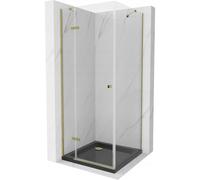 Mexen Roma cabine de douche pivotante 90 x 90 cm, transparente, dorée + receveur plat, noir - 854-090-090-50-00-4070G 13578 5907709167803