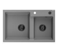 Mexen Tomas Évier de cuisine en granit 2 bacs 800 x 500 mm, gris, siphon noir - 6516802000-71-B 16379 5905315013538