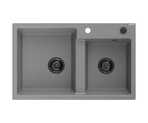 Mexen Tomas Évier de cuisine en granit 2 bacs 800 x 500 mm, gris, siphon noir - 6516802000-71-B 16379 5905315013538