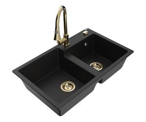 Mexen Tomas évier double en granit avec robinet de cuisine Elia, noir - 6516-77-670101-50 20114 5905315031570