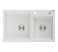 Mexen Tomas Évier en granit 2 bacs 800 x 500 mm, blanc, siphon chromé - 6516802000-20 16101 5905315052186