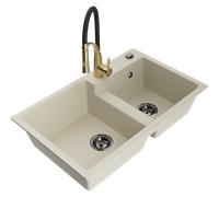 Mexen Tomas évier en granit 2 bacs avec robinet de cuisine Aster, beige - 6516-69-73450-57-B 19334 5905315048073