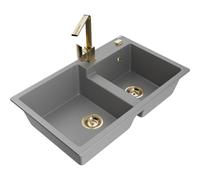 Mexen Tomas évier en granit 2 bacs avec robinet de cuisine Rita, gris - 6516-71-670300-50 17896 5905315021144