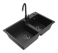 Mexen Tomas évier en granit 2 bacs avec robinet de cuisine Telma, noir/argent métallisé - 6516-73-670200-70-B 18659 5905315016096