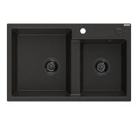 Mexen Tomas évier en granit à 2 bacs 800 x 500 mm, noir/doré métallique, siphon noir - 6516802000-75-B 16381 5905315013552