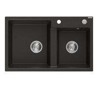 Mexen Tomas évier en granit à 2 bacs 800 x 500 mm, noir/doré métallisé, siphon chromé - 6516802000-75 16105 5905315052223