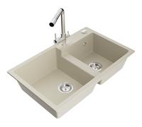 Mexen Tomas évier en granit à 2 bacs avec robinet de cuisine Duero, beige - 6516-69-671600-00 18710 5905315026217