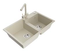 Mexen Tomas évier en granit à 2 bacs avec robinet de cuisine Duero, beige - 6516-69-671600-69 18712 5905315026224