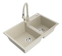 Mexen Tomas évier en granit à 2 bacs avec robinet de cuisine Elia, beige - 6516-69-670101-69 20091 5905315031341