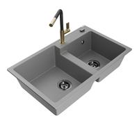 Mexen Tomas évier en granit à 2 bacs avec robinet de cuisine Flora, gris - 6516-71-670401-57-B 21082 5905315062659