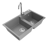 Mexen Tomas évier en granit à 2 bacs avec robinet de cuisine Telma, gris - 6516-71-670200-00 18651 5905315016010