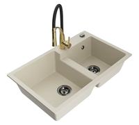 Mexen Tomas évier en granit à 2 cuves avec robinet de cuisine Aster, beige - 6516-69-73450-57-B 19334 5905315048073