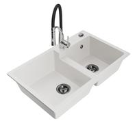 Mexen Tomas évier en granit à 2 cuves avec robinet de cuisine Aster, blanc - 6516-20-73450-07-B 19327 5905315047991