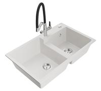 Mexen Tomas évier granit 2 bacs avec robinet de cuisine Duo, blanc - 6516-20-671701-07 22956 5905315054708