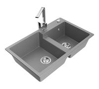 Mexen Tomas évier granit 2 bacs avec robinet de cuisine Rita, gris - 6516-71-670300-00 17894 5905315021137