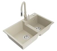 Mexen Tomas évier granit 2 bacs avec robinet de cuisine Savita, beige - 6516-69-672601-69 18022 5905315036452