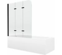 Mexen Vega baignoire rectangulaire 170 x 70 cm avec tablier et paravent à 3 volets 120 cm, transparent, noir 13159 5907709162822