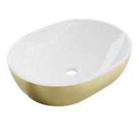 Mexen Viki lavabo à poser 48 x 35 cm, blanc/doré motif lignes - 21054817 21885 5907709156777