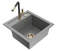 Mexen Vito évier de cuisine en granit à 1 bac avec robinet Flora, gris - 6503-71-670401-57-G 20012 5905315057143