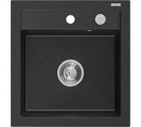 Mexen Vito Évier en granit 1 bac 520 x 490 mm, noir/métallisé argent, siphon chromé - 6503521000-73 3798 5907709193871