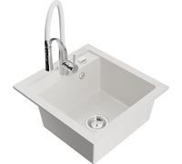 Mexen Vito Évier en granit 1 bac avec mitigeur de cuisine Aster, blanc - 6503-20-73450-02 18914 5905315043351