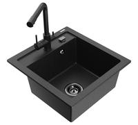 Mexen Vito évier en granit 1 bac avec mitigeur de cuisine Duero, noir/argent métallisé - 6503-73-671600-70-B 17040 5905315022806