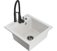 Mexen Vito évier en granit 1 bac avec robinet de cuisine Aster, blanc - 6503-20-73450-70-B 18919 5905315043405