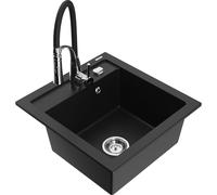 Mexen Vito évier en granit 1 bac avec robinet de cuisine Aster, noir - 6503-77-73450-07 18945 5905315043726