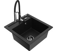 Mexen Vito Évier en granit 1 bac avec robinet de cuisine Aster, noir - 6503-77-73450-07-B 18946 5905315043733