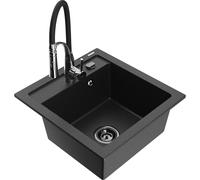Mexen Vito évier en granit 1 bac avec robinet de cuisine Aster, noir/argenté métallisé - 6503-73-73450-07-B 18931 5905315043559