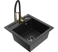 Mexen Vito évier en granit 1 bac avec robinet de cuisine Aster, noir/métallique argenté - 6503-73-73450-57-B 18933 5905315043573