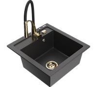 Mexen Vito évier en granit 1 bac avec robinet de cuisine Aster, noir moucheté - 6503-76-73450-57-G 18942 5905315043689