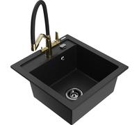 Mexen Vito Évier en granit 1 bac avec robinet de cuisine Duo, noir - 6503-77-671701-57-B 22590 5905315045331