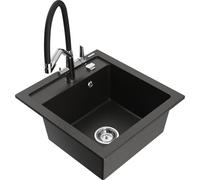 Mexen Vito évier en granit 1-bac avec robinet de cuisine Duo, noir/or métallique - 6503-75-671701-07 22577 5905315044433