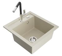 Mexen Vito évier en granit 1 bac avec robinet de cuisine Flora, beige - 6503-69-670401-07 19987 5905315057044