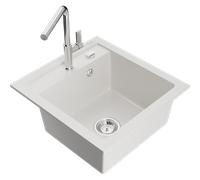 Mexen Vito évier en granit 1 bac avec robinet de cuisine Flora, blanc - 6503-20-670401-00 19968 5905315056955