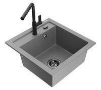 Mexen Vito évier en granit 1 bac avec robinet de cuisine Flora, gris - 6503-71-670401-70-B 20016 5905315057167