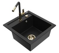 Mexen Vito évier en granit 1 bac avec robinet de cuisine Flora, noir - 6503-77-670401-57-G 20058 5905315057426
