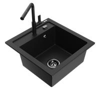 Mexen Vito évier en granit 1 bac avec robinet de cuisine Flora, noir - 6503-77-670401-70-B 20060 5905315057440