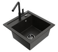 Mexen Vito évier en granit 1 bac avec robinet de cuisine Flora, noir/doré métallisé - 6503-75-670401-70-B 20039 5905315057280