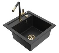 Mexen Vito évier en granit 1 bac avec robinet de cuisine Flora, noir/métallisé argent - 6503-73-670401-57-G 20022 5905315057204